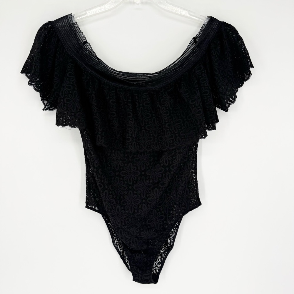 Victoria's Secret Floral Off-the-shoulder Lace Bodysuit Black Size L Whimsigoth - Picture 5 of 12